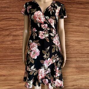 Xhilaration Pink Floral Flutter Sleeve V-Neck Midi Sundress Sz.M